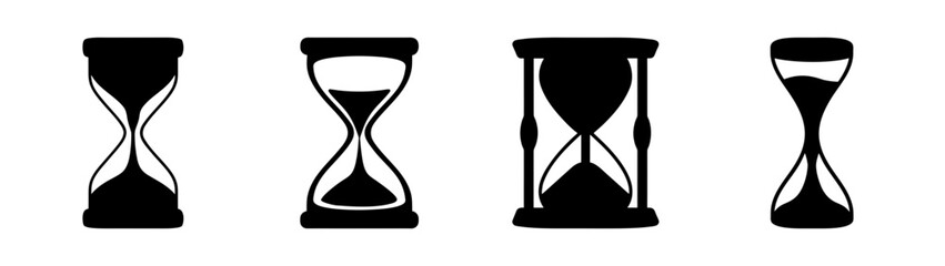 Collection of four hourglass icons symbolizing time passing and countdown elements