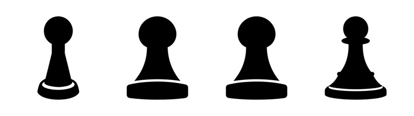 Four black chess pawns lined up ready for strategic gameplay on a