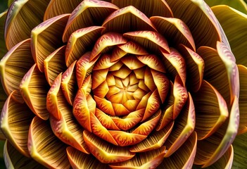 Obraz premium Close-up view of artichoke's spiraling, overlapping bracts revealing Fibonacci sequence, vegetable pattern, organic