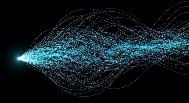 Abstract glowing blue light trails forming a nebula on black background