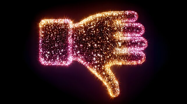 Glowing digital hand icon showing disapproval against a dark background