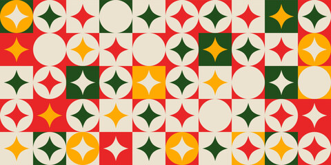 Modern art seamless pattern with abstract geometric ornament in Christmas colors. Festive design for greeting card, wrapping paper, holiday background.