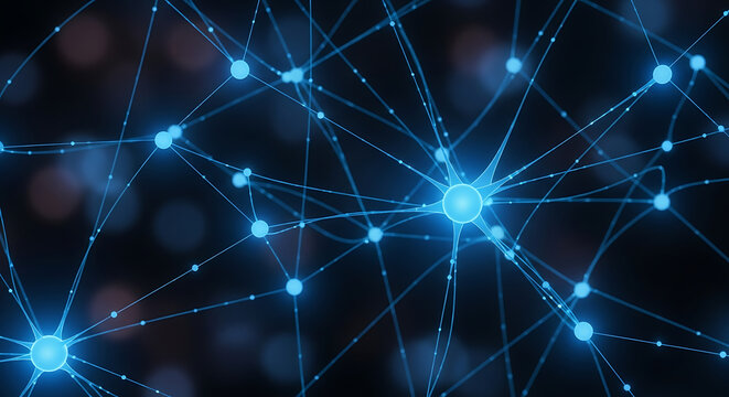 Abstract glowing blue neural network connections and synapses