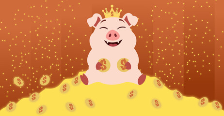A happy pig when it has a lot of gold