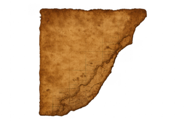 Old aged treasure map parchment with transparent background