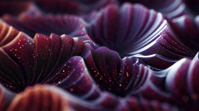 Mesmerizing digital art featuring undulating waves of shimmering purple and red texture