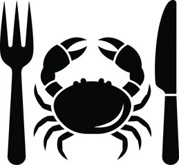 Crab silhouette with fork and knife ready for dinner