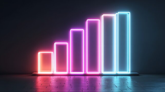 Five ascending bars illuminate a dark room with vibrant neon colors