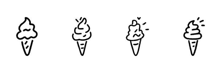 Obraz premium Ice Cream Cone Line Icon Set In Doodle Style. Sweet Treats, Dessert, And Summer Refreshment Outline Sketch Collection. Hand Drawn Isolated Vector Illustration