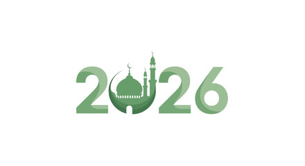 Green mosque silhouette integrated into the number 2026