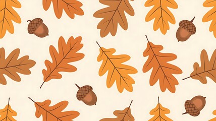 Fototapeta premium Autumn leaves and acorns seamless pattern on white background