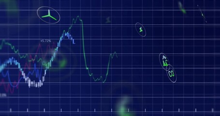 Left traces appearing, chart growing with bars and energy icons floating, showing market trends - Powered by Adobe