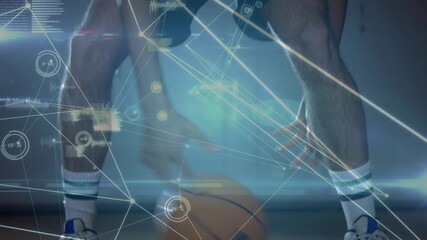 Player showing ball starting dribble between-legs as cam tilting HUD tracking for sports training - Powered by Adobe