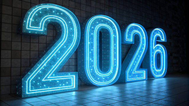 2026 Neon Blue Glow, Futuristic New Year Tech