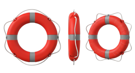 Lifeguard Gear Safety Preserver Red Lifebuoy Marine Lifesaver Rescue Equipment Emergency on transparent background