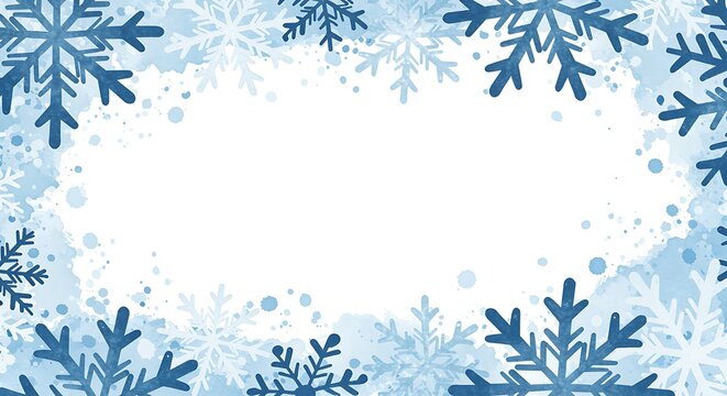 Blue snowflakes forming a decorative border on a white background