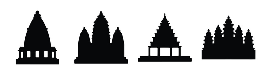 Collection of four distinct hindu temple silhouettes various architectural styles