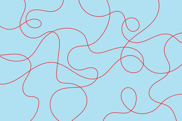Thread line seamless pattern. Curvy intersections of ropes in organic smooth print. Abstract squiggly modern background with continuous lines.