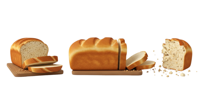Fresh Baked Bread Variety Loaf Slices and Crumbs Artisan Delicious Food Photography Bakery on transparent background