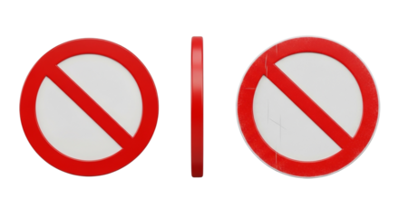 Red prohibition sign three views restrictions stop do not enter forbidden safety compliance on transparent background