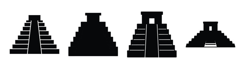 Ancient mayan pyramids geometric silhouettes diverse structures historical architecture