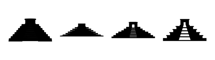 Set of mayan pyramid icons simple black silhouettes ancient architecture monument