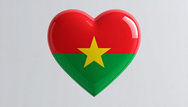 "Create a heart-shaped emblem featuring the Burkina Faso flag, symbolizing love, patriotism, and national pride." - Powered by Adobe