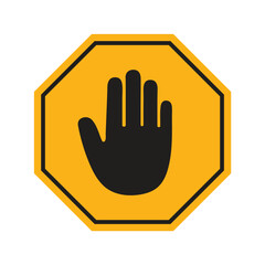 Obraz premium Set of Yellow Octagon Road Signs Featuring Hand Stop, Hazard Arrows, X Symbols, and Home Warnings