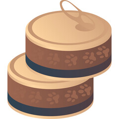 Two Cans of Pet Food with Paw Prints on Them Stacked in an Isometric View Against a Transparent Background