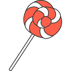 Swirled Red And White Lollipop With A Thin Stick On A Transparent Background