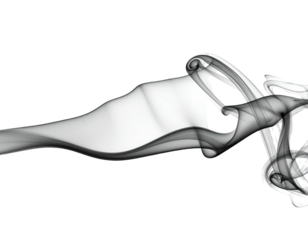 Elegant, flowing grey smoke against a black background, forming delicate swirling shapes