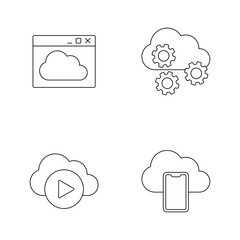 Cloud Service Interface and Playback Line Icons Set