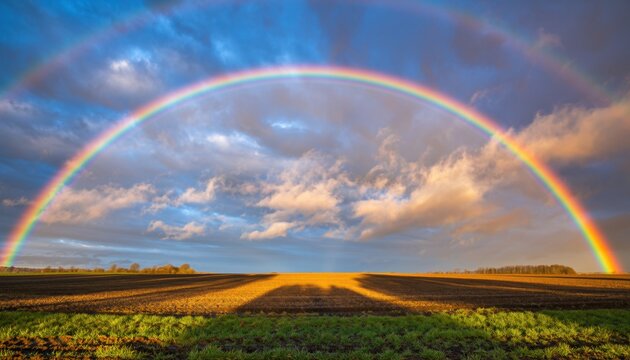 Double Rainbow over Agricultural Field