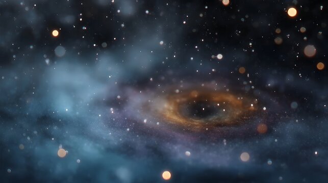 Deep space view of a vibrant swirling cosmic phenomenon possibly a galaxy or black hole accretion disk with numerous stars