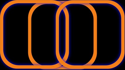 A glowing orange abstract design forms two interlocking loops on a black background, creating a modern, futuristic, and symmetrical visual with a soft blue neon glow effect.