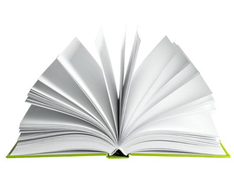 An open book, pages fanned, with a green cover on a black background