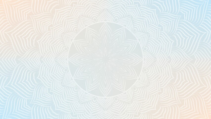 Round mandala on colorfull gradient background. Translucent mesh pattern in the form of a mandala. Mandala with floral patterns. Pastel Yoga template. Gradient background with round mandala