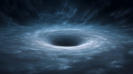 A dramatic and visualization of a powerful black hole its luminous swirling accretion disk and surrounding deep space nebulae