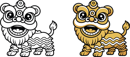 Naklejka premium Chinese Lion Dance Illustration