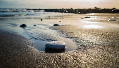 Pebble in Tidal Pool on Sandy Beach