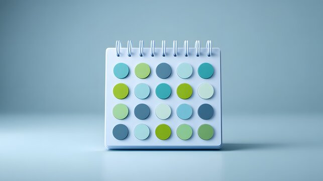 Minimalist spiral bound planner displays twenty colored circles against a soft blue backdrop