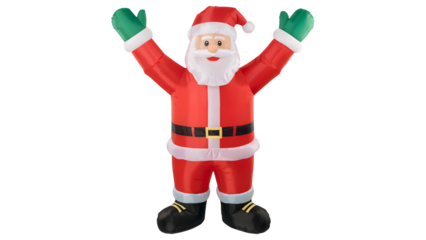 Jolly inflatable Santa Claus spreading holiday cheer with arms raised in celebration