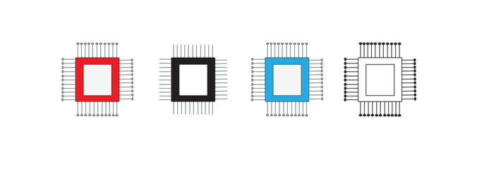 “Microchip Icon Set – Colorful Processor Circuit Board Vector Collection”