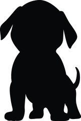 Adorable silhouette of a cute puppy sitting down with floppy ears and a wagging tail