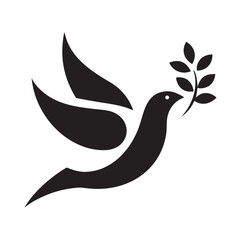 flying dove carrying olive branch symbol silhouette