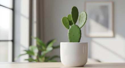 Minimalist prickly pear cactus pot indoor design illustration background