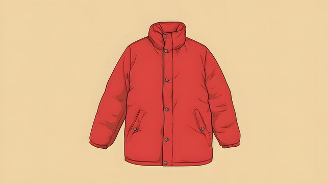 Bright red insulated outerwear garment featuring a high collar and snap closures