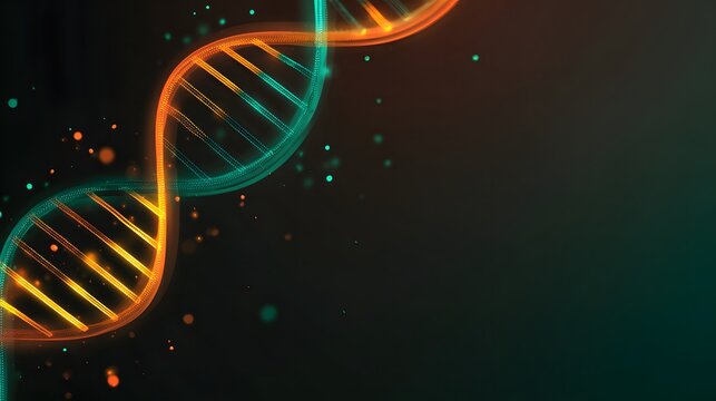 Glowing double helix structure represents biological genetic code development