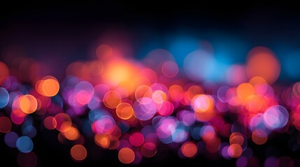 Colorful city lights create a vibrant abstract background with dramatic shallow depth of field