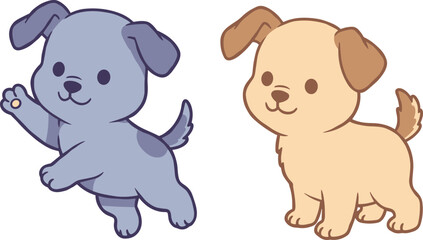 Cute cartoon puppies illustration, playful blue and brown dogs, adorable pet characters, vector design for kids, animal art, friendly style